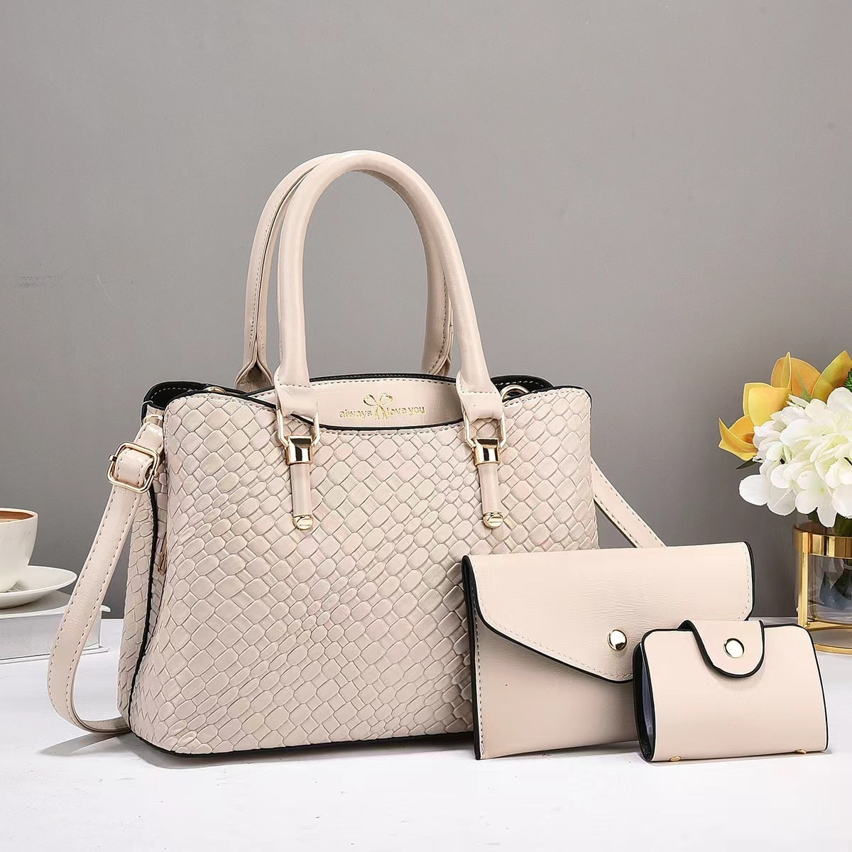 Woven Texture 3-Piece Set Large Capacity One Shoulder Bags