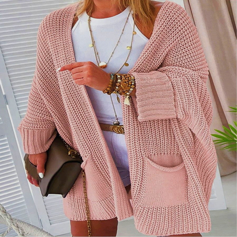 Solid Color Loose Knitted Sweater Mid-length Coat