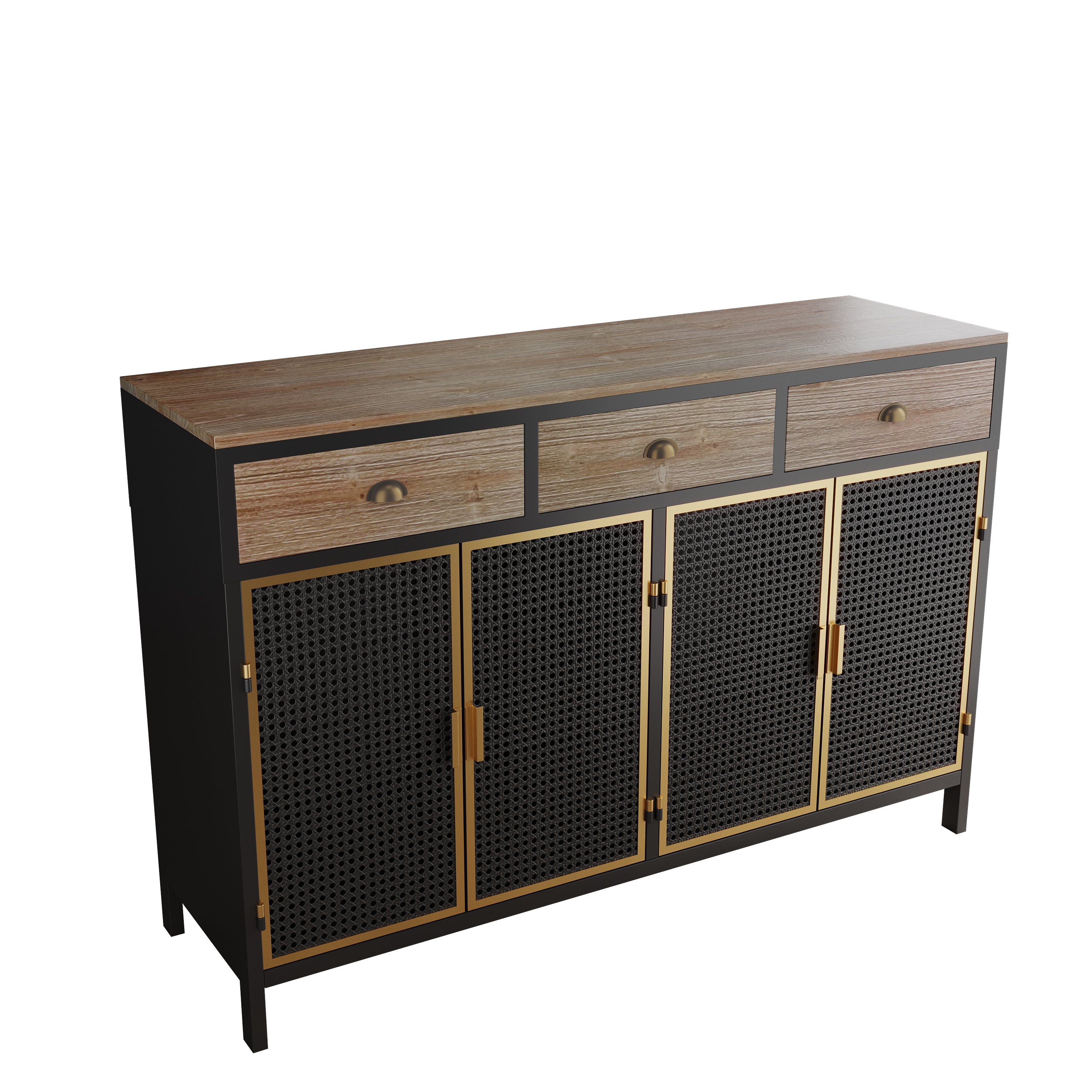 Modern 48" Sideboard with 3 Drawers & 4 Doors - Entryway, Living Room, Office Storage Cabinet