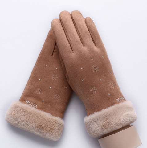 Winter Female Lace Warm Cashmere Three Ribs Cute Bear Mittens Double thick Plush