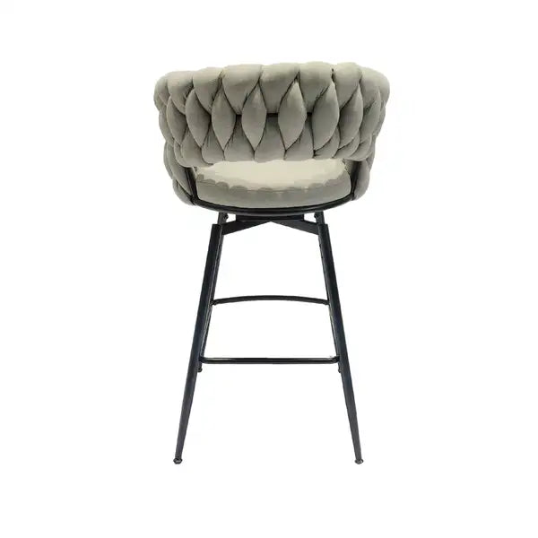 Grey Linen Bar Stools Set of 2, Swivel Kitchen Island Chairs with Backrest & Footrest, Black Legs - Minihomy