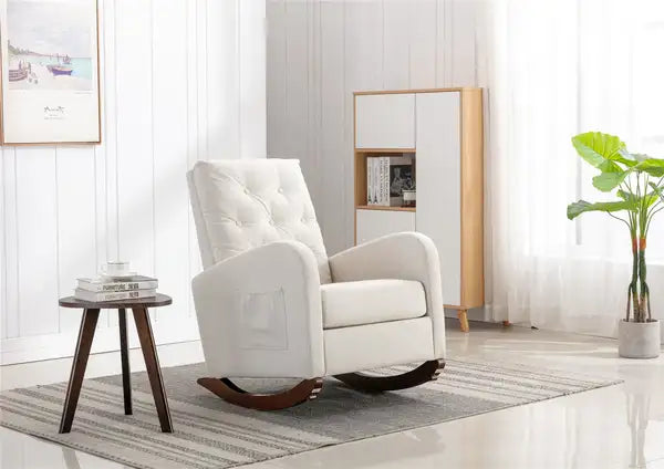 Modern High-Back Rocking Nursery Chair - Padded Fabric Seat