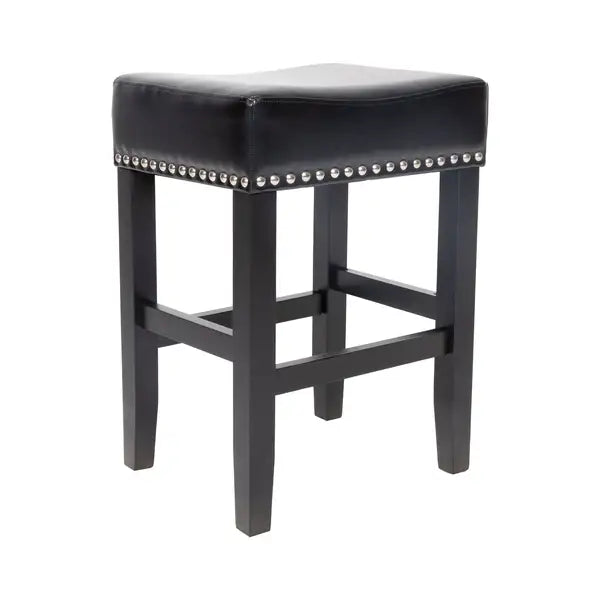 Black Leather Counter Stools (Set of 2), 26" Backless, Modern Design - Minihomy