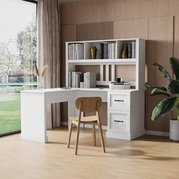 Antiqued White Computer Desk with Hutch for Home Office