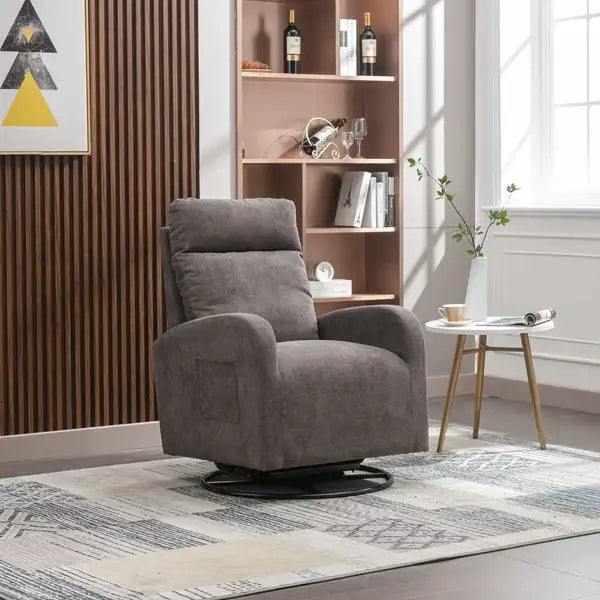 Dark Grey Upholstered Swivel Glider Rocking Chair - Nursery