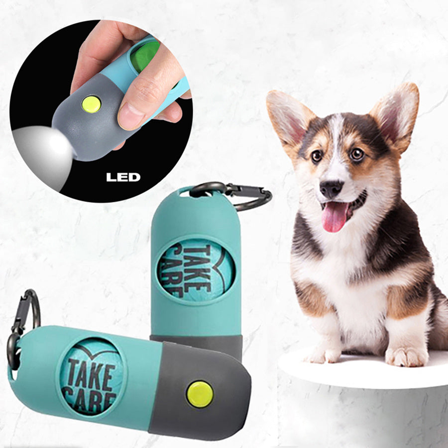 LED Pet Waste Bag Dispenser with Light - Dog Poop Bag Holder, Portable Organizer