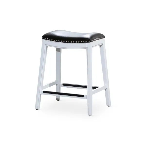 White Bar Stool with Black Leather Seat - 30 Inch Counter Height Stool