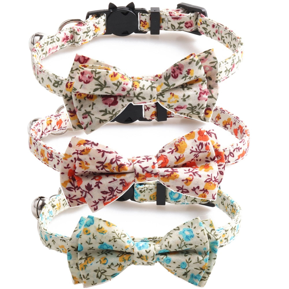 Bowknot Pet Cat Collar with Bell Adjustable Safety Kitty Bow Tie