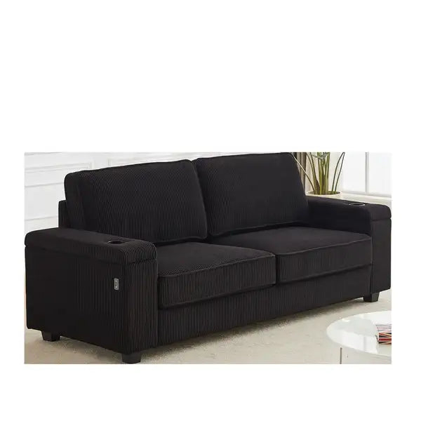 Deep Seat 3-Seater Corduroy Sofa with Storage, USB & Charging Ports