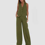 Women's Summer Vest Suit: Sleeveless Top & Loose Pants Outfit