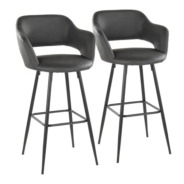 LumiSource Margarite Black Metal & Grey Faux Leather Barstools (Set of 2)