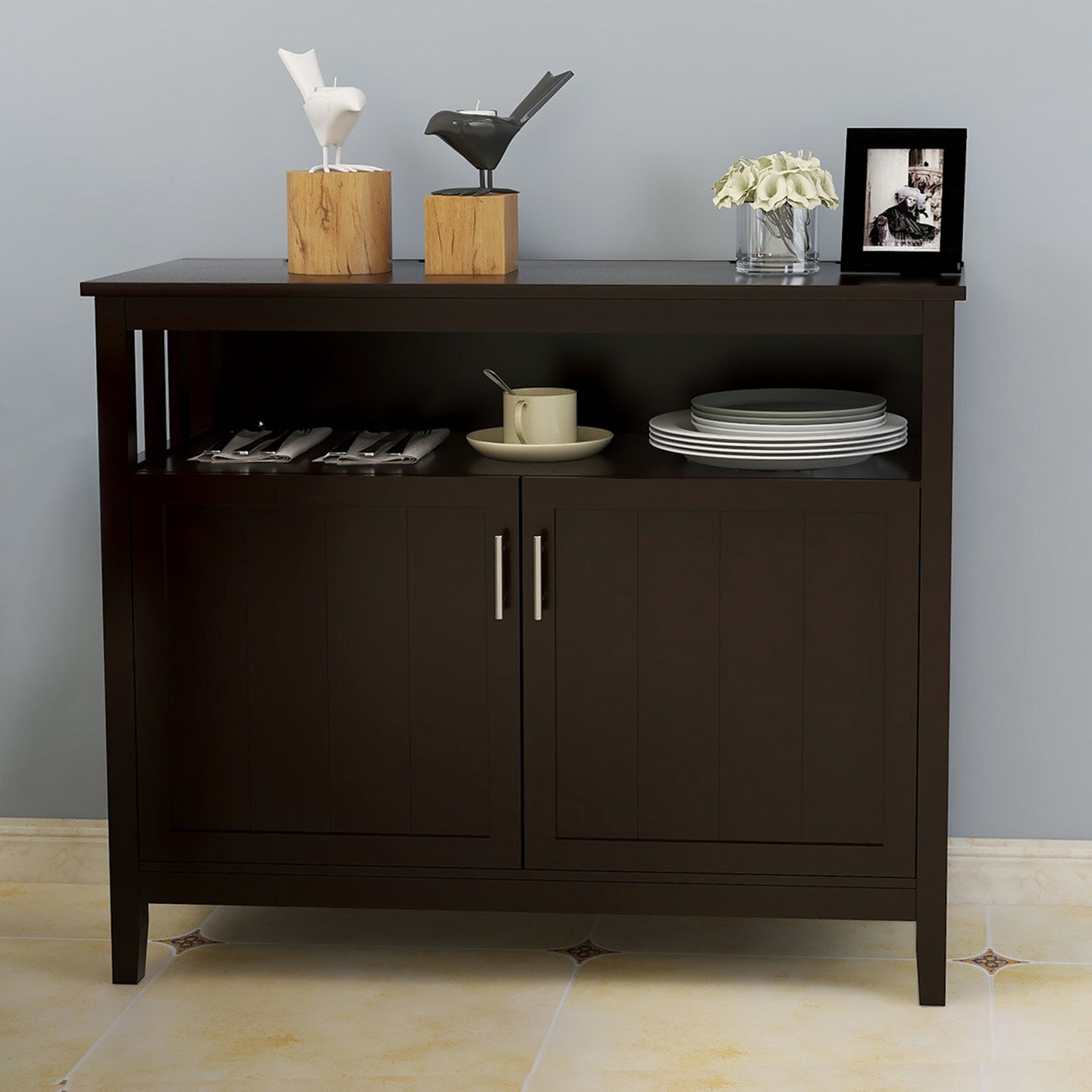 Brown Kitchen Storage Sideboard Buffet Server Cabinet