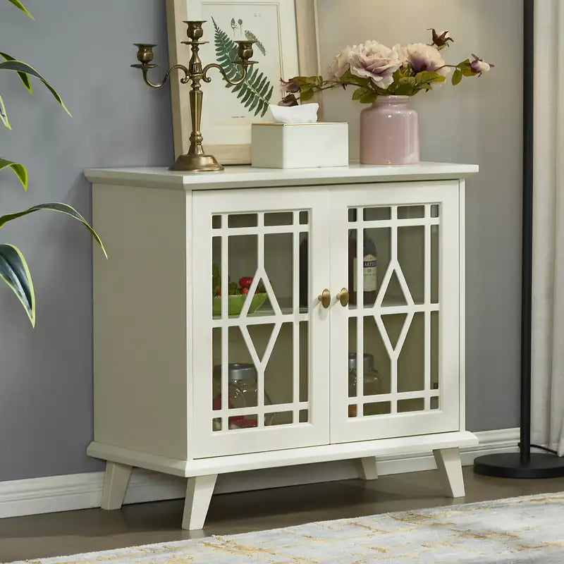 White Storage Cabinet with Shelves - Sideboard for Living Room, Hallway & Entryway