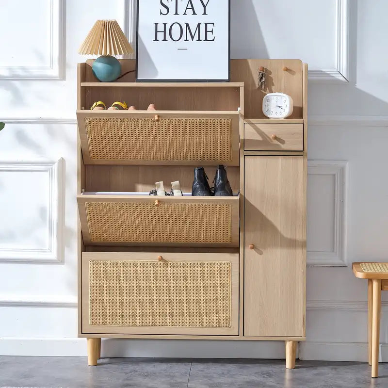 Modern Minimalist Rattan Shoe Cabinet - Small Space Storage