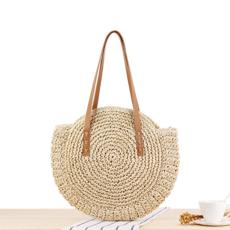 Simple Round Shoulder Bag Straw Handbag Summer Beach Bags