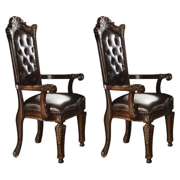 Espresso & Cherry Tufted Back Armchairs (Set of 2) - Modern Dining Chairs