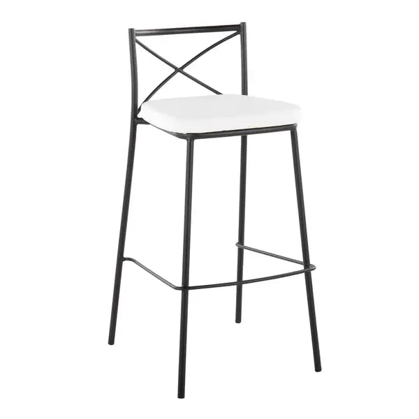 LumiSource Charlotte Barstools - Set of 2, Black Metal & White Faux Leather