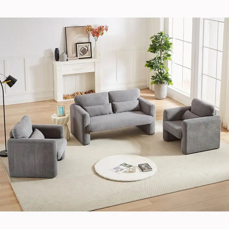 Modern Corduroy Sofa Set (60"+2x33"): Living Room, Apartment, Office Furniture