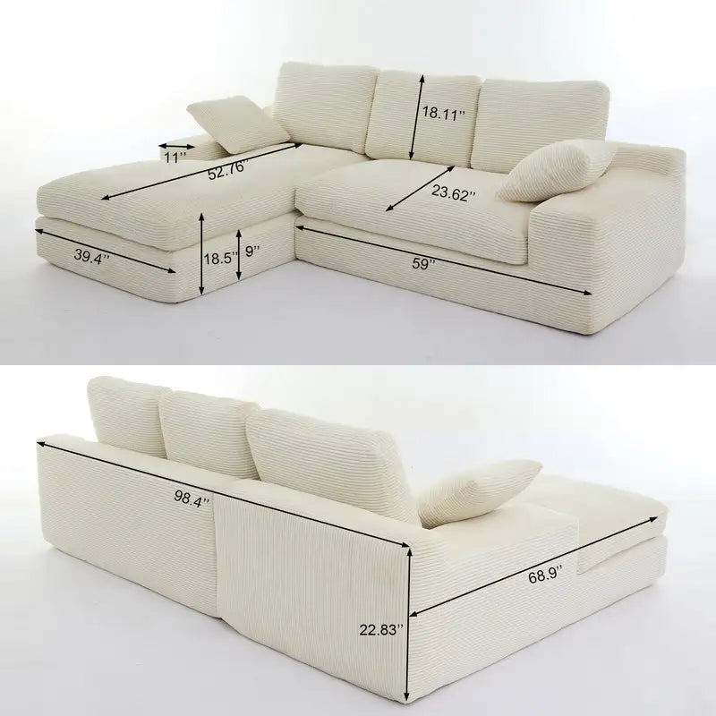 Modular L-Shaped Sectional Sofa, Sleeper Couch, White, Minimalist, 99x69"