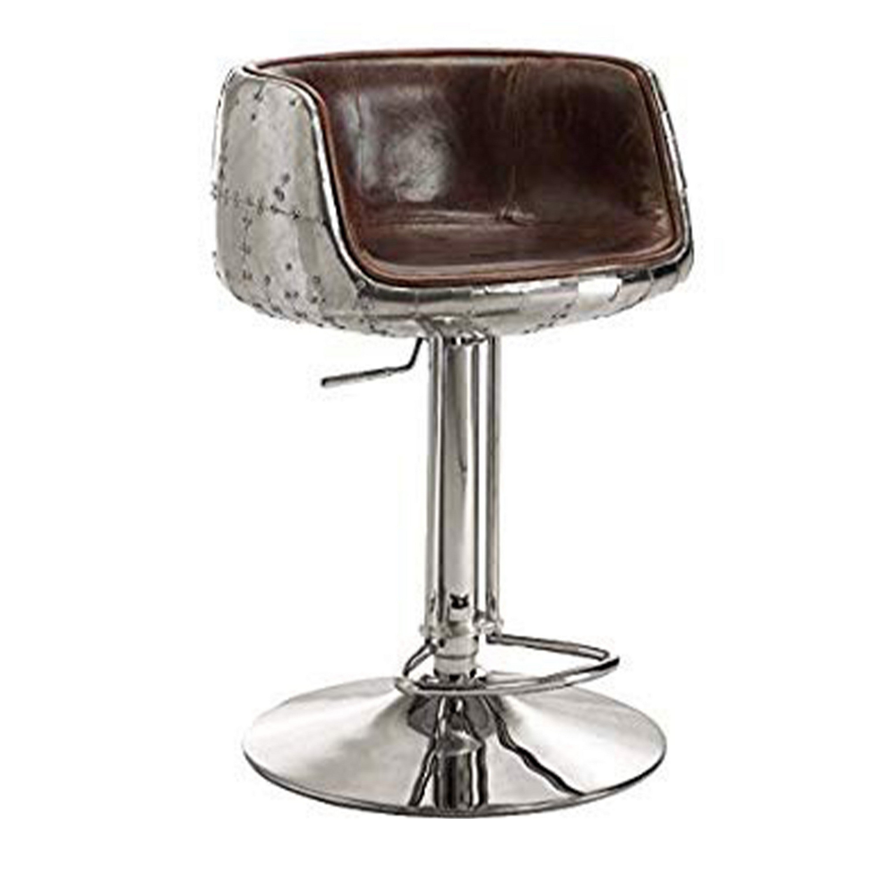 Adjustable Swivel Stool, Vintage Brown & Silver - Comfy & Stylish