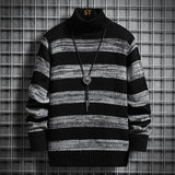 High-neck Men's Autumn And Winter Long-sleeved Trendy Slim Striped Sweater
