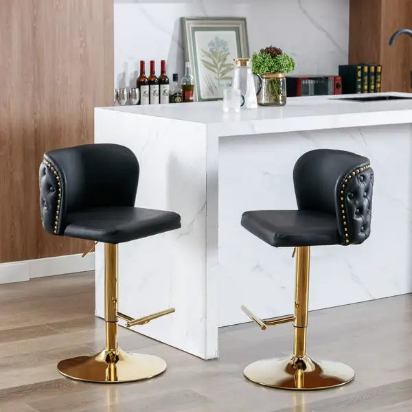 Black Swivel Bar Stools with Backrest - Adjustable Height, PU Leather, Set of 2 for Kitchen Island & Pub - Minihomy