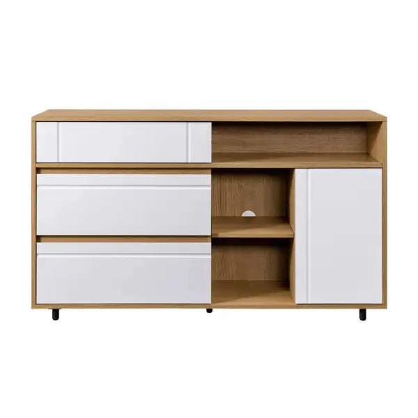 Coastal Oak & White Sideboard - Modern Open & Closed Storage