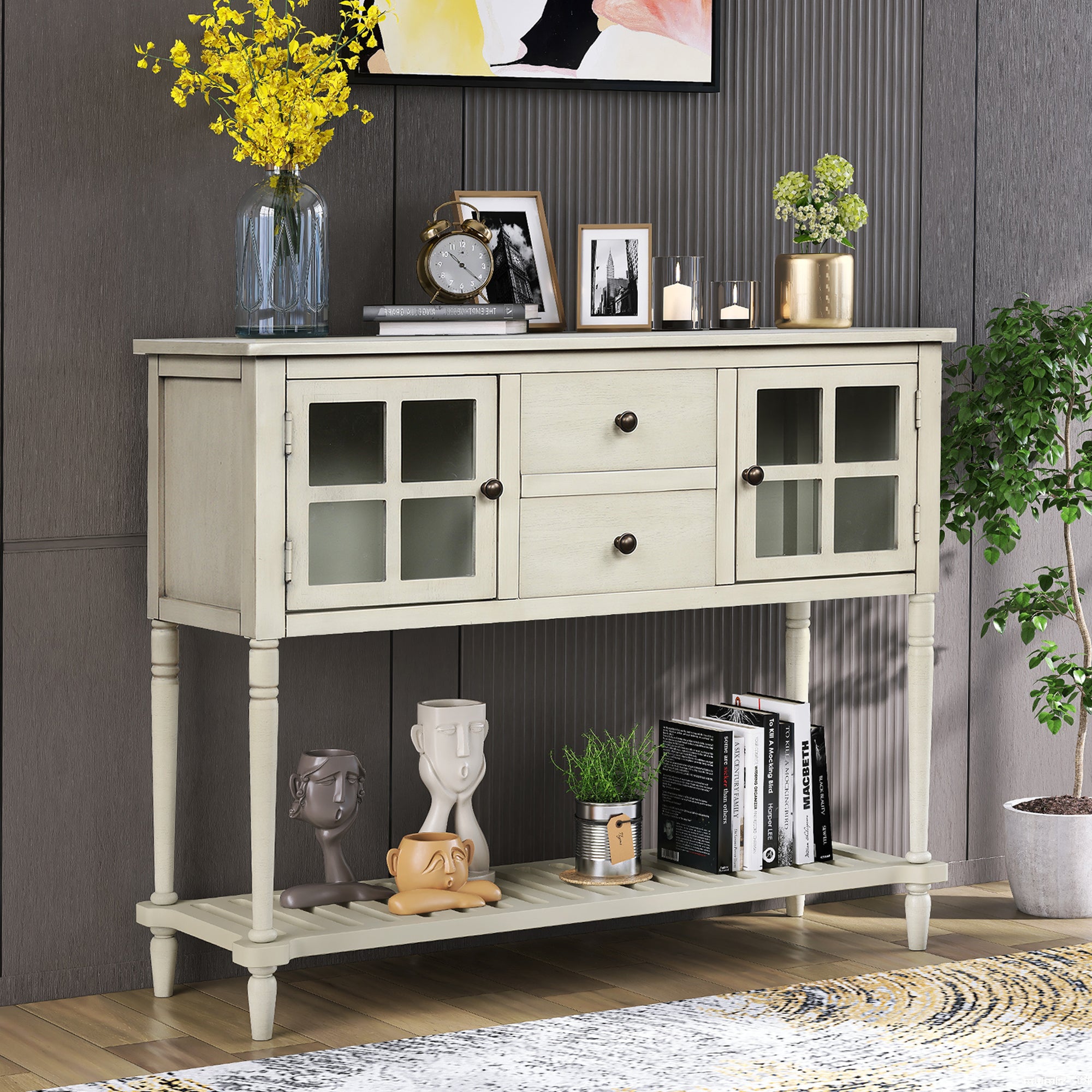 Farmhouse Sideboard Console Table with Storage Shelf - Antique Grey