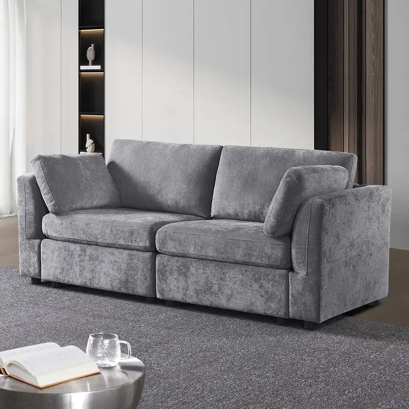 White Chenille Modular Sofa: Simple, Soft & Knock-Down