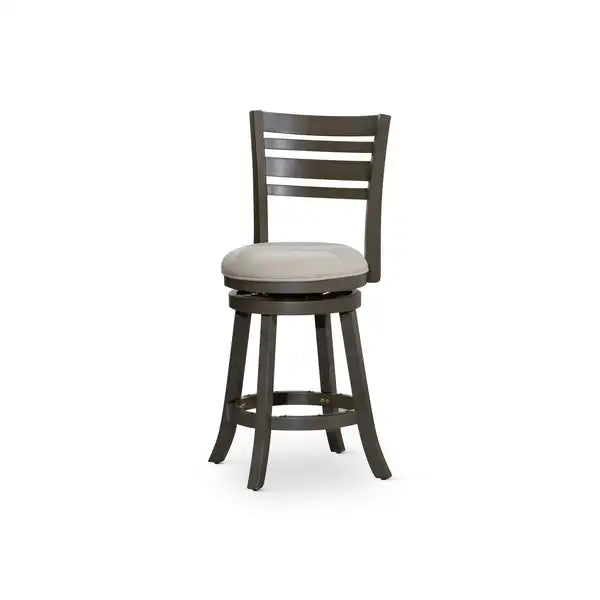 24" Weathered Gray Swivel Bar Stool with Beige Fabric Seat & Slat Back - Minihomy