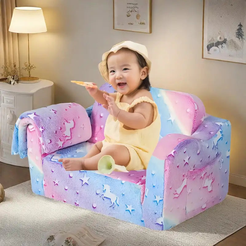 Kids Pink Convertible Sofa Bed Sleeper Couch - 2-in-1 Lounger