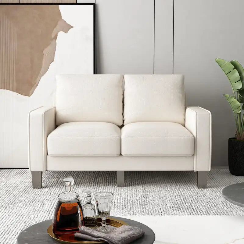 Beige Fabric Loveseat - Modern Living Room Sofa