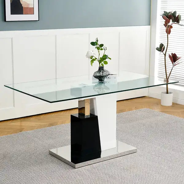 Modern Glass Dining Table Set, Transparent Design, Durable Base, Living Room Furniture