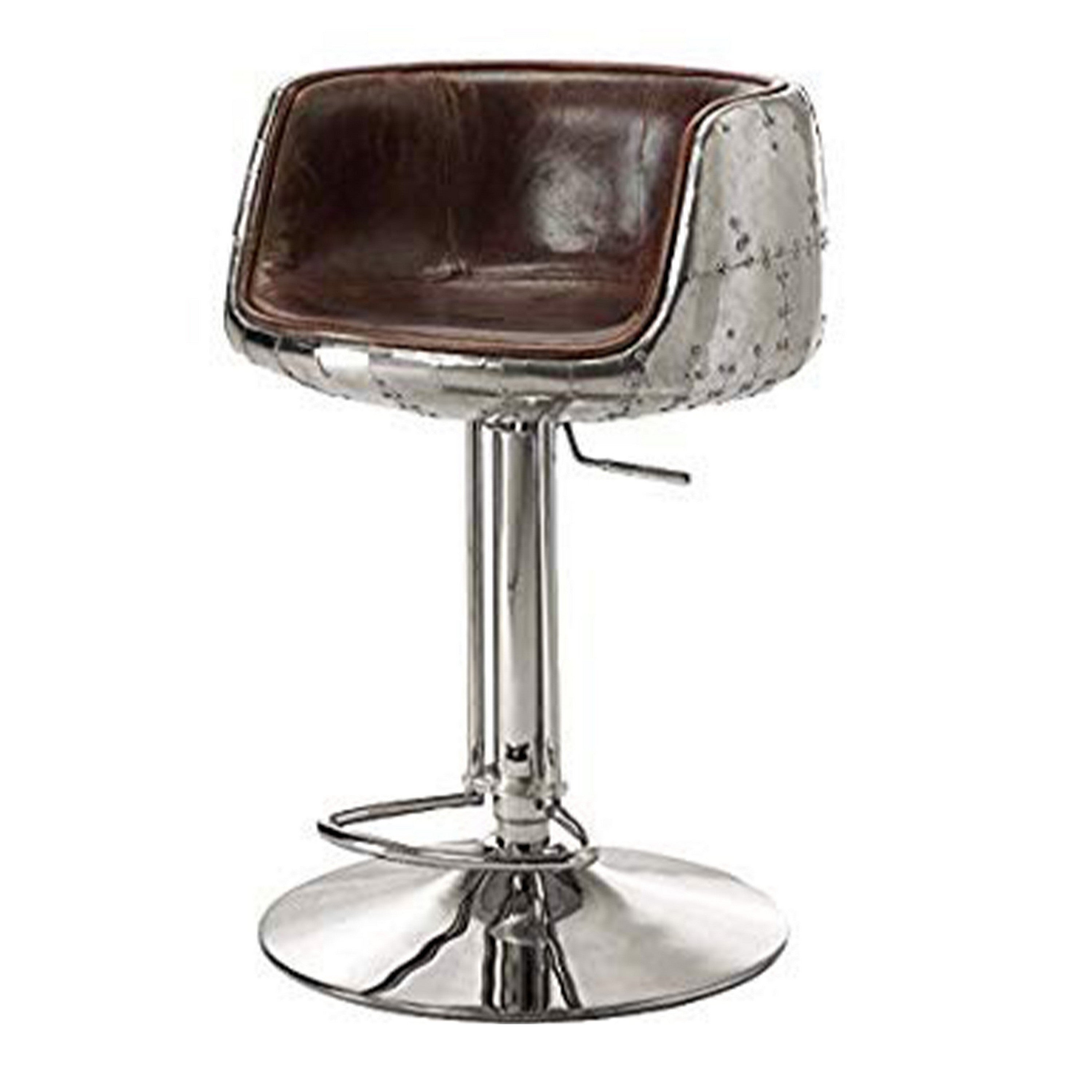 Adjustable Swivel Stool, Vintage Brown & Silver - Comfy & Stylish