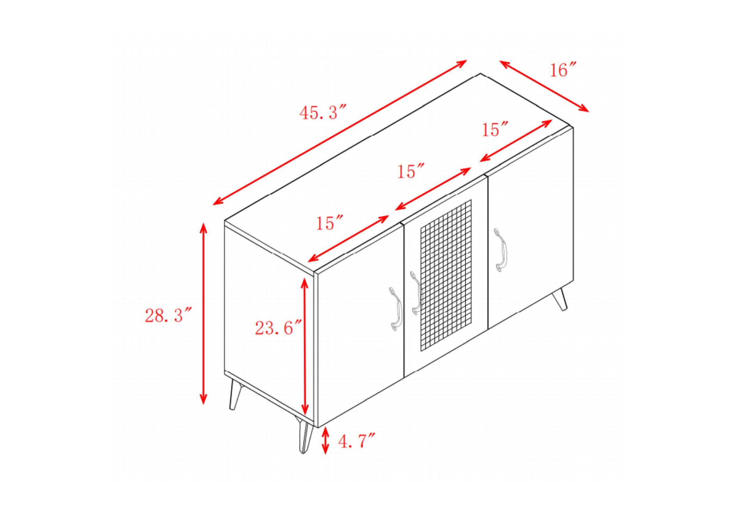 3-Door Rattan Cabinet - Large Storage, Kitchen/Living Room, 45.3"