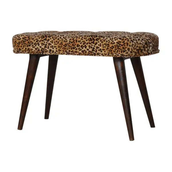 Leopard Print Tufted Button Upholstered Bench - Minihomy