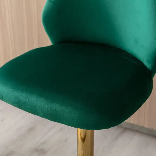 Modern Velvet Bar Stools Set of 2, Adjustable Counter Height, Tufted High Back, Green & Gold - Minihomy