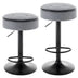 Grey Linen Height Adjustable Swivel Bar Stools (Set of 2) - Counter Height, Armless, Metal Frame - Minihomy