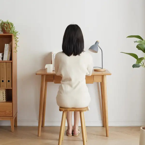 Solid Wood Computer Desk, 80x50cm, Oak, with Drawer - Home Office Desk