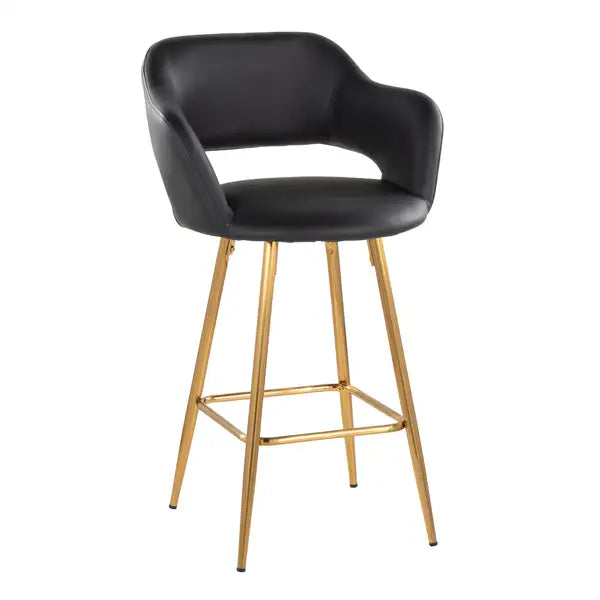 LumiSource Gold Metal Counter Stools (Set of 2) - Black Faux Leather, 26"