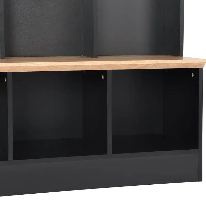 Black Hall Tree with Bench & Storage: 8 Hooks, Minimalist Shoe Cabinet