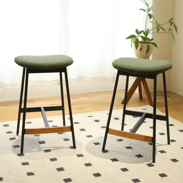 Modern Bar Stools Set of 2 - Comfortable & Stylish Counter & Bar Height, Soft Fabric, Backless Kitchen Dining Room Chairs - Minihomy