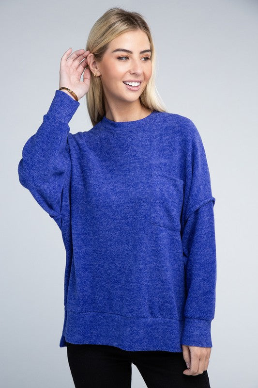 Brushed Melange Drop Shoulder Oversized Sweater