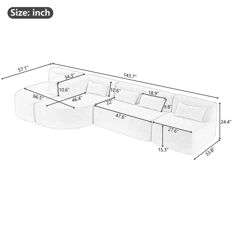 Large L-Shaped Sectional Sofa with Chaise Lounge - Light Gray