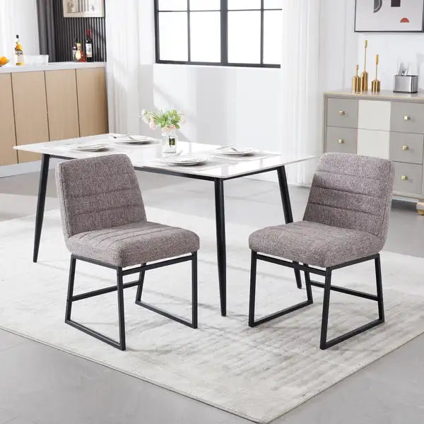 Mid-Century Modern Linen Dining Chairs Set of 2 with Metal Legs - Kitchen, Living Room, Dining Room