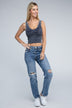 2-Way Neckline Washed Ribbed Cropped Tank Top - Minihomy