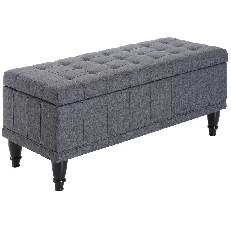 HOMCOM Storage Ottoman Bench - Linen Fabric, Soft Close Lid, Dark Grey