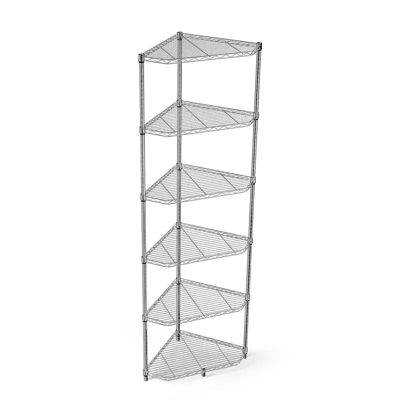 Heavy Duty 6-Tier Corner Shelf Rack - Chrome Metal Storage Organizer