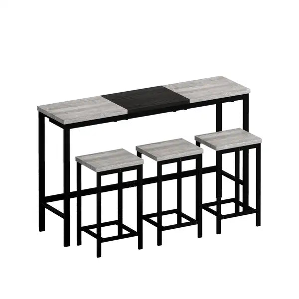 Modern Kitchen Dining Table Set with 3 Hanging Stools, Grey & Black - Minihomy