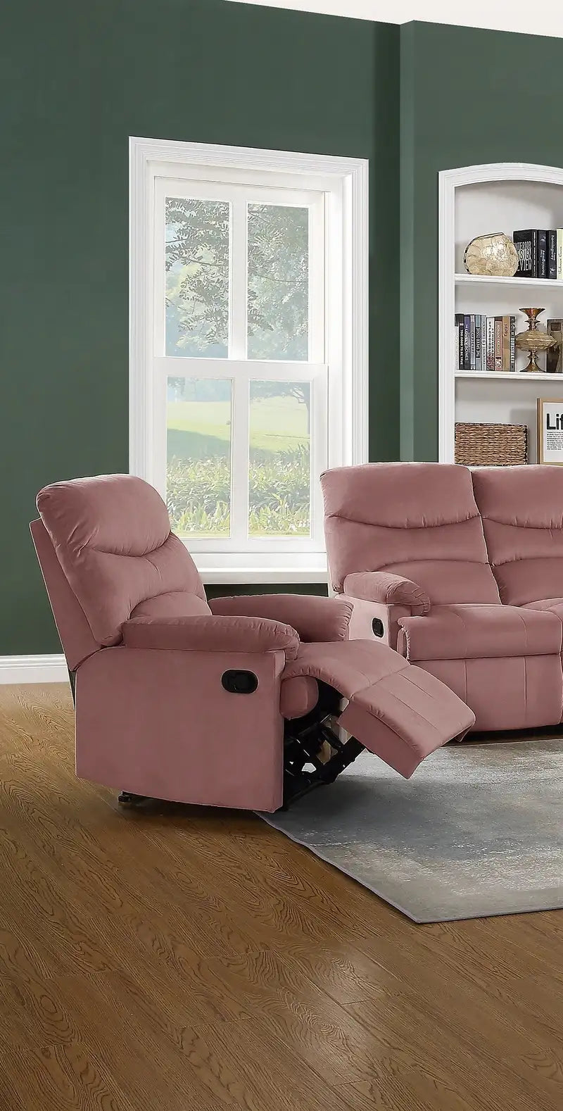 Velvet Blush Pink Recliner Chair: Plush Manual Motion Living Room Couch